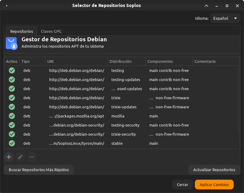 Soplos Repo Selector Screenshot