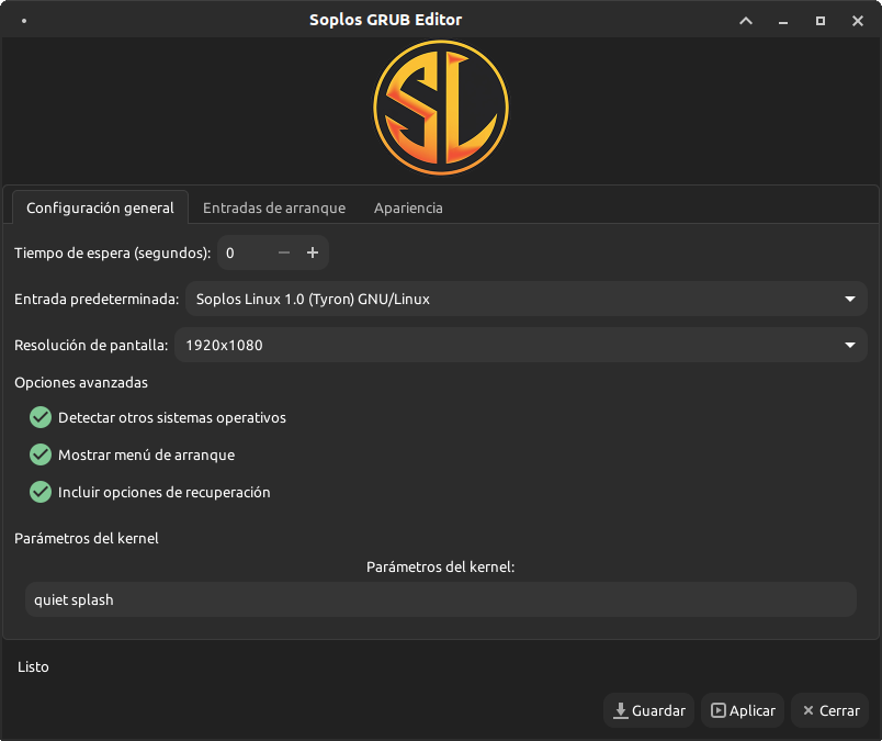 Soplos GRUB Editor Screenshot
