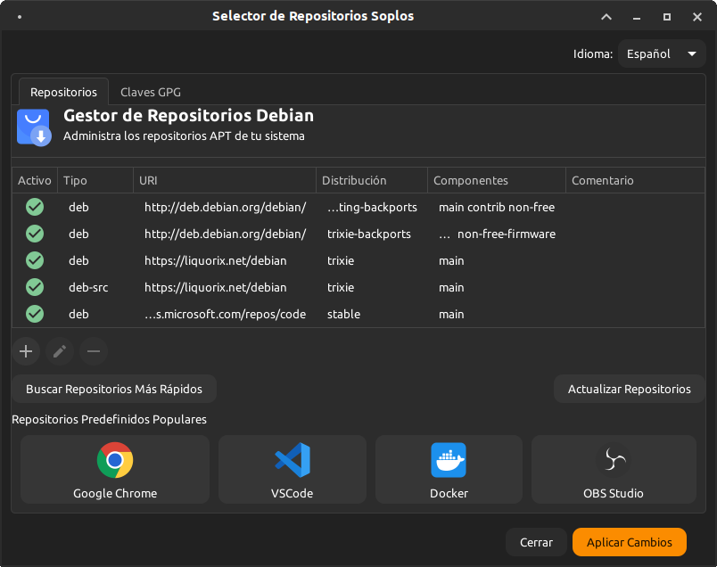 Soplos Repo Selector Screenshot