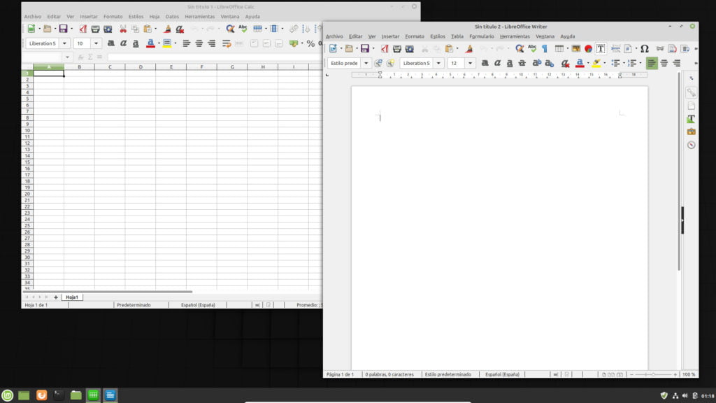 Ventanas de Calc y Writer de LibreOffice