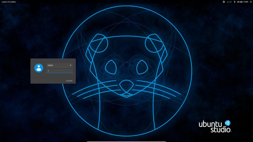 Pantalla de inicio de sesión de Ubuntu Studio