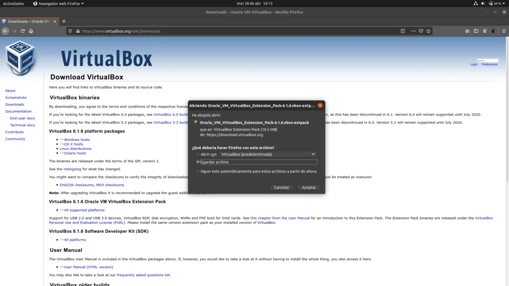 Web de VirtualBox