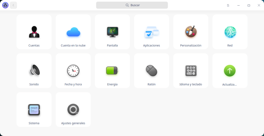 Centro de control Deepin OS 20 Beta