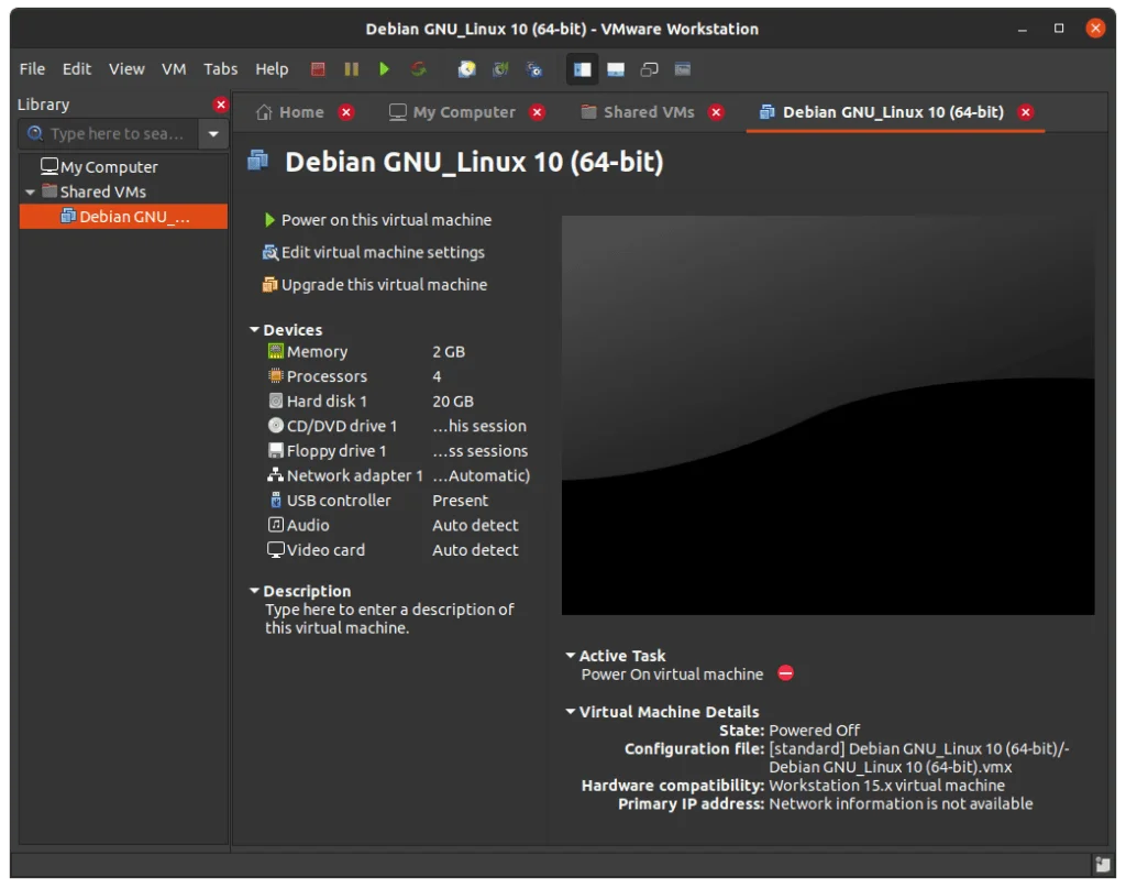 Añadiendo Debian en la nube de VMware Workstation