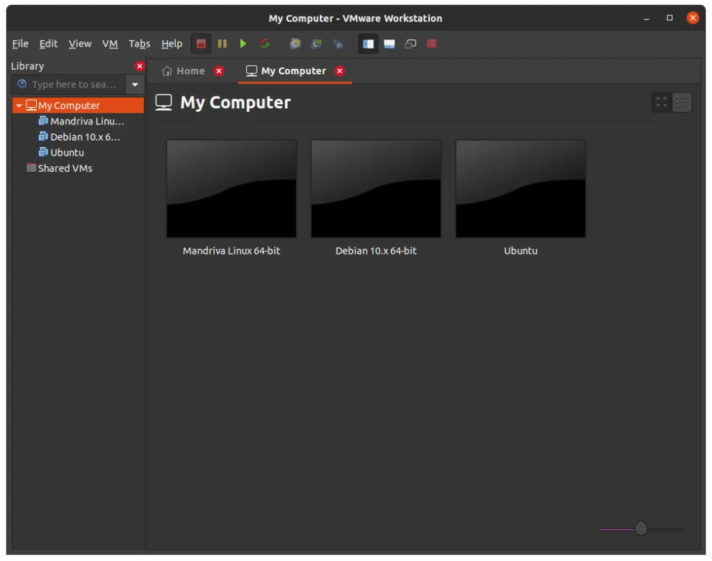 Vista de sistemas operativos en VMware