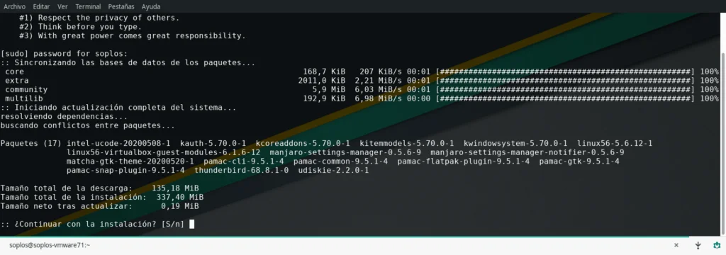 Actualizaciones de sistema de Manjaro