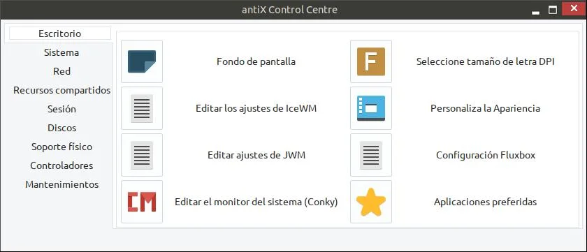 Centro de control de AntiX Linux