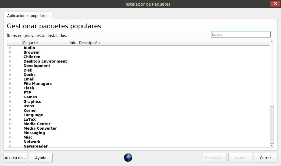 Instalador de paquetes de AntiX Linux