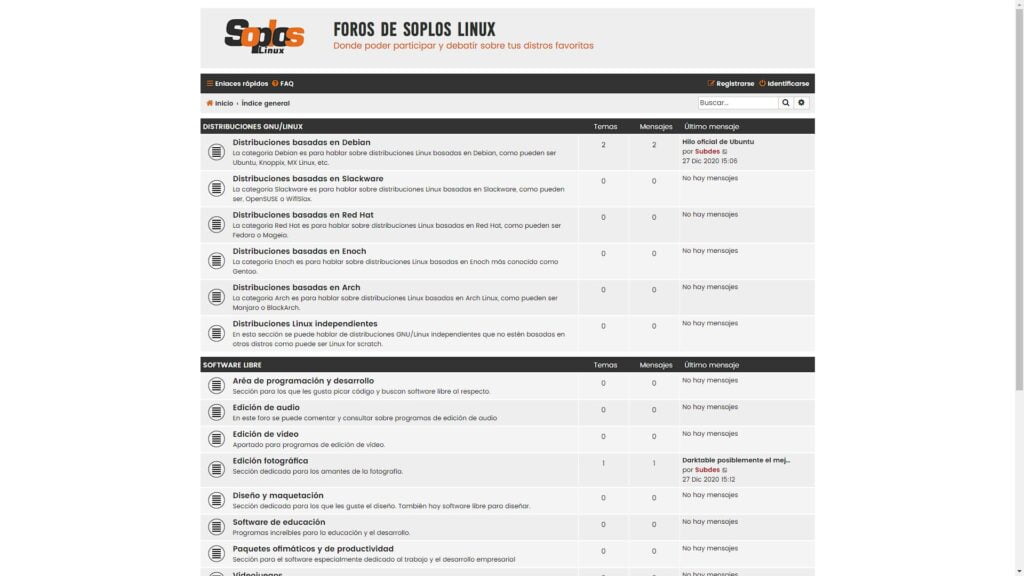 Índice de foros de Soplos Linux.