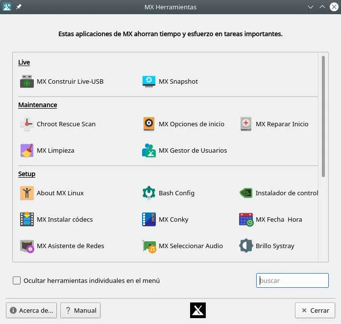 Centro de control de MX Linux 21 beta 2