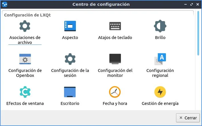 Panel de control de Lubuntu